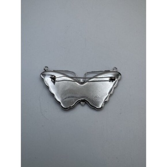 Vintage Amita Japanese Damascene Butterfly Pagoda Scene Sterling Silver Brooch - Picture 7 of 7